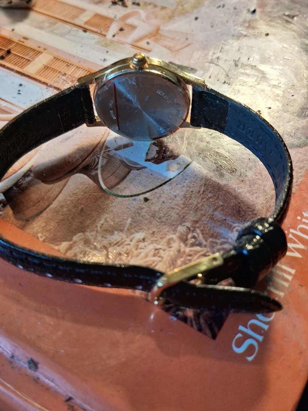 Women’s Gold-Tone Dress Watch with Black Leather Strap